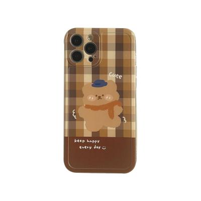 China Creative Warm Shockproof Phone Shell Shock Proof Protection For Iphone Duck Phone Case Autumn And Winter Lattice Bear Phone Case New for sale