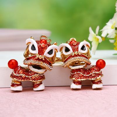 China Feng Shui Diamond Pixiu Lion Key Chain Ring Metal Keychain Wholesale Chinese Female Creative Bag Pendant Car Dancing Promotion Gift for sale