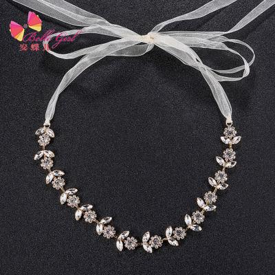 China BELLEWORLD 2021 fashionable new fashion luxury style wedding tiara beaded pearl flower ribbon bridal headband for sale