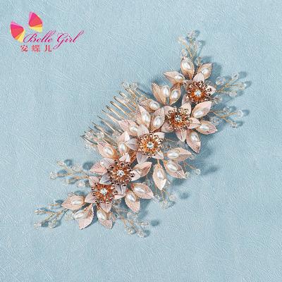 China BELLEWORLD 2021 Bling Rhinestone Wedding Headpiece Hair Comb Diamond Flower Pearl Luxury Alloy Bridal Headpiece For Women for sale