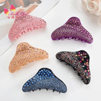 China Fashion BELLEWORLD Custom Vintage Women Shape Design 9cm Full Plastic Rhinestone Acetate Hair Claw Clips for sale