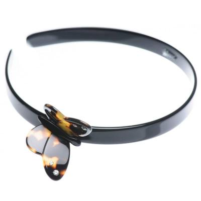 China trendy BELLEWORLD BUTTERFLY SHAPE HEADBAND IN BLACK acetate headband tortoiseshell headband for sale