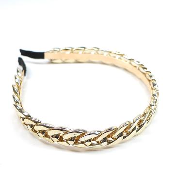 China INS Metal Hot Selling Runway Look Metal Retro Thin Gold Metal Braided Headband Hairband For Young Girl for sale