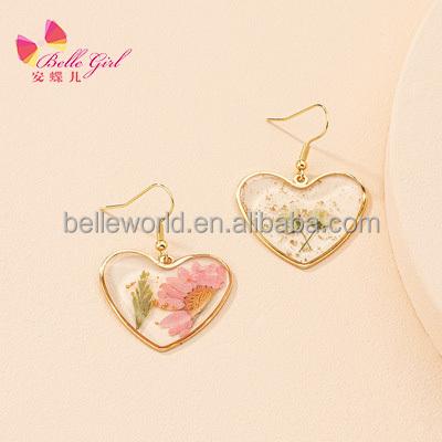 China BELLEWORLD 2021 New Design TRENDY Cute Earrings Pink Heart Glitter Acetate Circle Earrings for sale