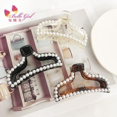 China BELLEWORLD 2021 Fashion Large Resin Pearl Hair Clips High Quality Korean Fashionable Hair Claw Clips Women's Acrylic Accessories for sale