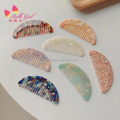 China Women Hair Decoration BELLEWORLD Custom Logo 2.5 Mm Thickness 8.9*3.5cm Acrylic Resin Scale Cellulose Acetate Elegant Wide Tooth Hair Combs for sale