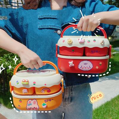 China Bento Lunch Box Kids K67 Student Cartoon Cute Microwave Double Layers Kids School Food Storage Container Bento lunch box with cutlery for sale