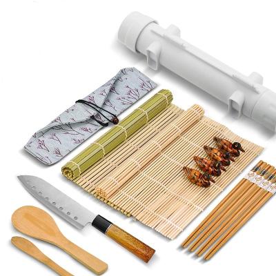 China Sustainable Sushi Making Kit Bamboo Rolling Tray Mold 15-pieces All In One Sushi Bazooka Maker DIY Sushi Roller Machine for sale