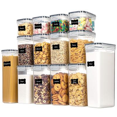 China Sustainable 14 Pcs Set BPA-Free Plastic Cereal Container Dispenser Airtight Watertight Cereal Keeper Dry Food Storage Container Box for sale