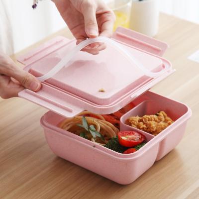 China Freshness Preservation Biodegradable Wheat Straw Food Container Bento Lunch Box with Tableware for sale