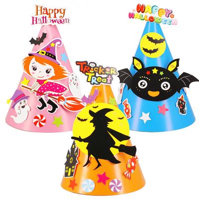 China Eco-friendly DIY Creative Handmade Halloween Gift Cartoon Halloween Hat Party Decoration Triangle Hat Paper Paper Hat for sale