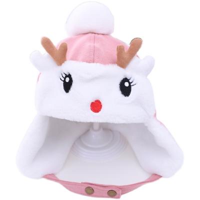 China Wholesale Infant Christmas Cartoon Kids Baby Helmet Fawn Winter Hat Cute Embroidery Plush Eco-friendly Warm Hat Earflap Hat for sale