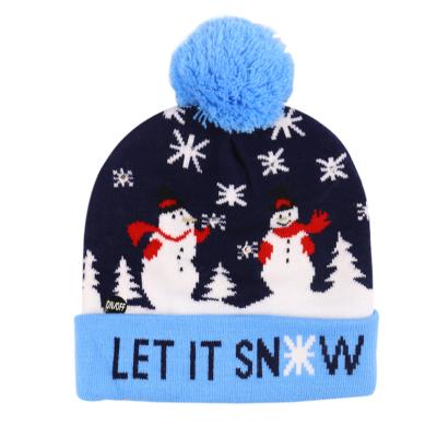 China breathable & New Fashion Waterproof Holiday Christmas Winter Blend Decorative Designs Knitted Christmas Flashing Led Hats for sale