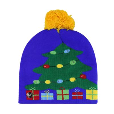 China breathable & Fashion Christmas Tree Waterproof Kids Led Beanie Hat Multi Designs Warm Knitted Winter Pompom Knitted Beanie Hats Unisex Adult for sale