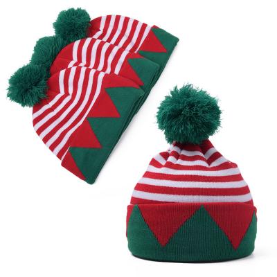 China COMMON Adult Christmas Beanie With Pom Pom Winter Acrylic Hat Knitted Green Elf Hat for sale