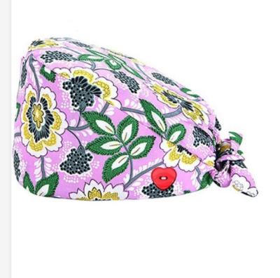 China Best Selling Image Product Nurse Surgical Cap Printed Hair Cap With Button Cloth Medical Surgical Hat With Silk Ribbon for sale