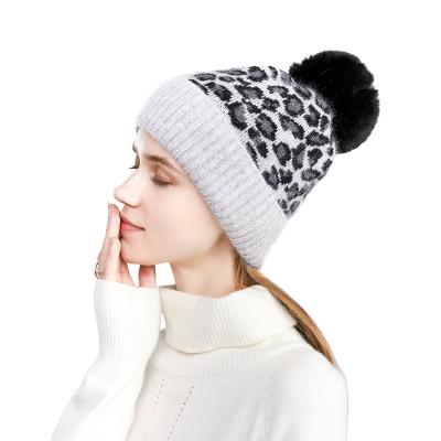 China COMMON 2021 Hats New Winter Yarn Knitted Women's s leopard print wool yarn warm oversized hat for sale