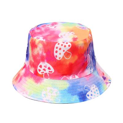 China 2021 New Arrivals 5 Color Dobby Fisherman Hat Mushroom Cotton Tie Dye Butterfly Print Reversible Bucket Hat For Outdoor Women for sale