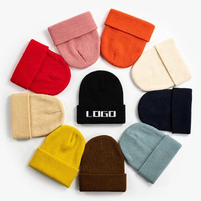 China COMMON Winter High Quality Plain Dyed Beanie Hat Custom Made 100% Acrylic Warm Knitted Beanie Custom Logo for sale