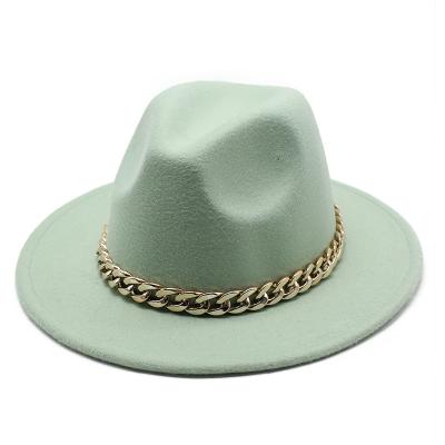 China Image 2021 New Men' s and Women' big brimmed s hats fashion Panama Jazz Hat With Chain Fedora hat for sale