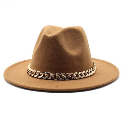 China Wholesale Designer Image Chain New 27 Solid Colors 2 Sizes Wide Brim Wool Fedora Hats Women Men for sale