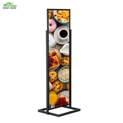 China Custom Eco Metal Rust Protection Floor Black Portable Cosmetic Food Infoboard Display Stand for sale