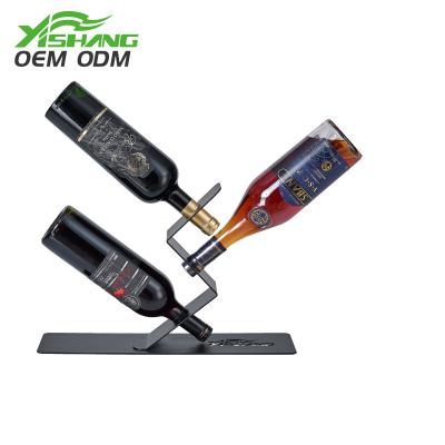 China Black Rust Protection 3 Tier Wine Glass Bottle Metal Display Rack For Supermarket for sale