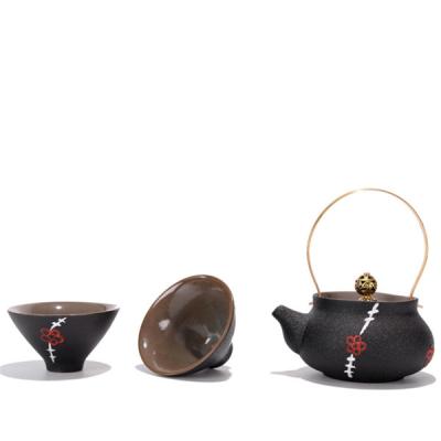 China Pottery Viable Creative Black Travel Tea Set Special Prices Ceramic Portable Teapot for sale