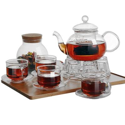 China Viable home heat resistant clear glass tea set for blooming tea for sale