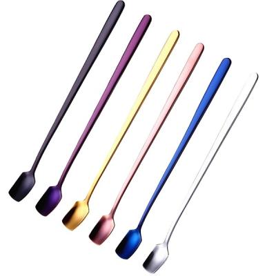 China Long workable 304 stainless steel square head ice cream scoop, milk tea spoon dessert spoon stirring spoon for sale