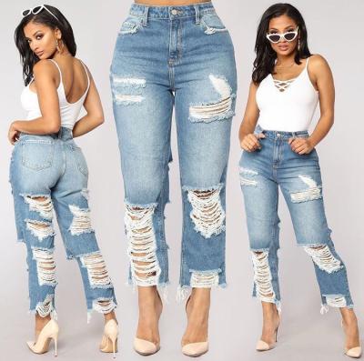 China 2021 Sugar Fashion Breathable Hole Ripped Jeans Women Straight Pants Loose Denim Pants For Woman Ladies Skinny Jeans for sale