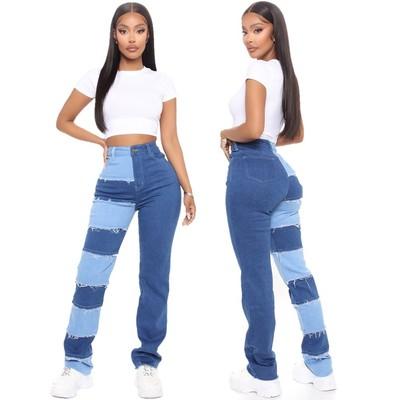 China 2021 New Fashion Summer Women's Viable Straight Jeans Personality Super Elastic Patchwork Wear for sale