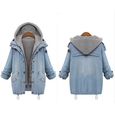 China Anti-Wrinkle Fashion Coats Ladies Two Piece Set Winter Plus Size Hooded Denim Jackets Women for sale