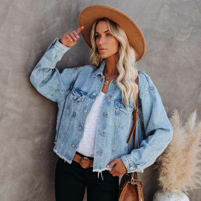 China Selling Denim Jackets Woman Hot Single Breasted Blue Crop Breathable Loose Jean Jacket Loose Women Short for sale