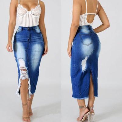 China Wholesale 2021 Summer Fashion Women's Midi Breathable Casual Denim Blue Wrap Jean Skirt for sale