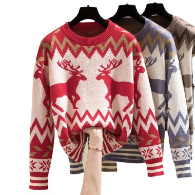 China Sugar anti-pilling sweater Christmas deer loose sweater 2021 new autumn winter female for sale