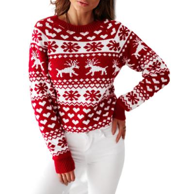 China Sugar Christmas Elk Long Sleeved Sweater Woman Anti Shrink Knitting Sweater for sale