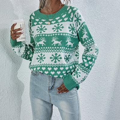 China Breathable Sugar 2021 Ready To Ship Ugly Christmas Green Snowflake Sweater Crewneck Sweater For Women Winter for sale