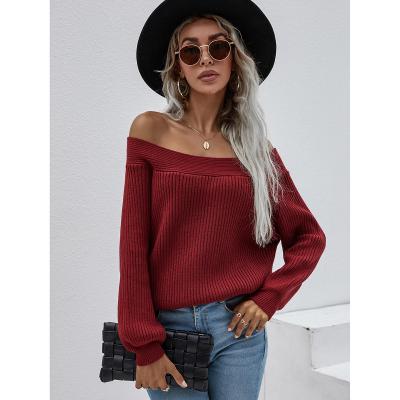 China Breathable Sugar 2021 Customized Clothing Wholesale Long Sleeve Sweater Women Off The Shoulder Chunky Knit Winter Sweaters for sale