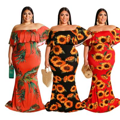 China Floral Print Plus Size Sugar Fashion African Off Shoulder Plus Size Gala Dress Women's Summer Maxi Dress 2021 for sale