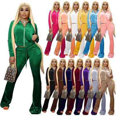 China Anti-wrinkle Velvet Tracksuit For Women 2021 Custom Logo Velor Lady Tracksuit Two Piece Pants Set Women for sale