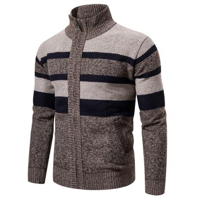 China 2021 Winter Casual Striped Backing Breathable Sugar Up Collar Men's Cardigan Long Sleeve Zip Up Sweater for sale