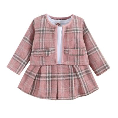 China Autumn New Preppy Style Baby's New Style Baby's Net Red Cardigan Jacket + Girl's One-Piece Skirt 2-Piece Set for sale