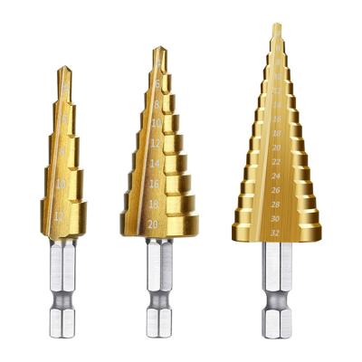 China fast working & Customized Size Cobalt M42 Cone Shape Perfect Cut HSS Titanium Coating Step Drill Bits For Metal Drilling for sale