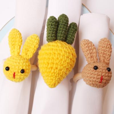 China Thanksgiving Day Carrot Towel Button Rabbit TRENDY Handmade Knitting Napkin Ring for sale