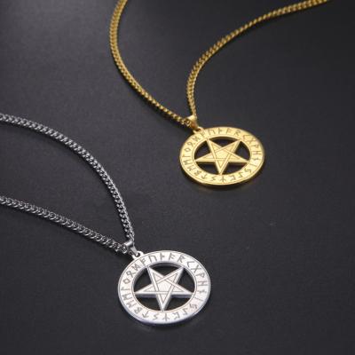 China Romantic 18K Gold Plated Viking Necklace Stainless Steel Star Supernatural Pentagram Sun Luhn Necklace for sale