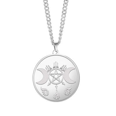 China CLASSIC Triple Moon Goddess Necklace Pentagram Star Pentagon Wiccan Stainless Steel Pendant Necklace for sale