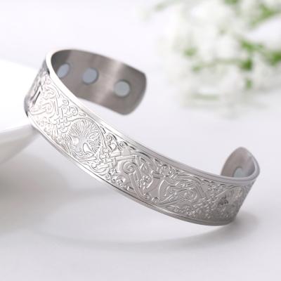 China No Endless Love Knots Viking Magnetic Health Tree of Life Birds Stainless Steel Cuff Bangle Bracelet for sale