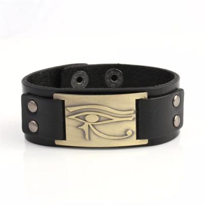 China Nickel Free Style Antique Egyptian Ankh Brass Plated Eye Of Horus Leather Bracelet for sale