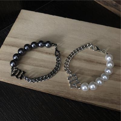 China Mysterious black white cold air quality personality chain bead single contracted splicing bracelet bracelet for sale